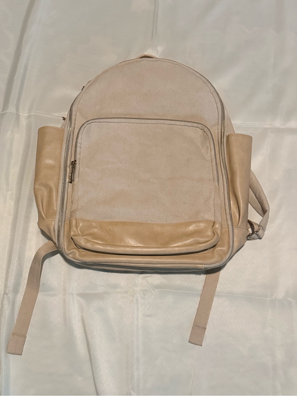 BEIS Beige and Cream Backpack with Leather Look Front